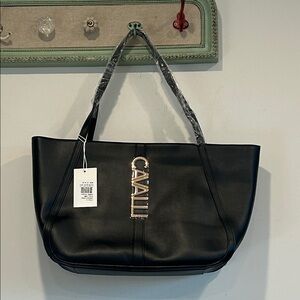 Cavalli Class Black onyx Travel Airplane Tote Bag with Gold Logo new w tag